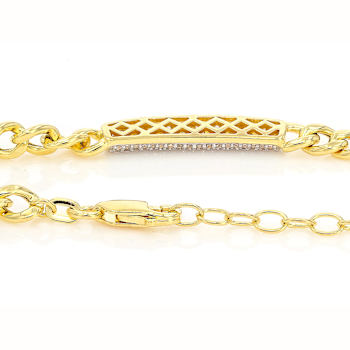 Elegant CZ Two-Tone Bar Necklace In 18K Gold Over Sterling Silver