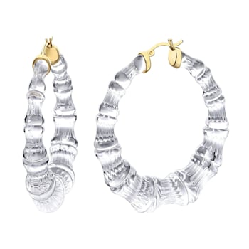14K Yellow Gold Over Sterling Silver Bamboo Acrylic Hoops in Clear