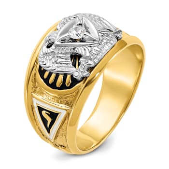 10K Two-tone Yellow and White Gold Men's Enamel and Diamond 32nd
Scottish Rite Masonic Ring 0.103ctw