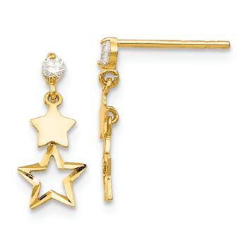 14k Yellow Gold Children's Polished Cubic Zirconia Star Dangle Earrings