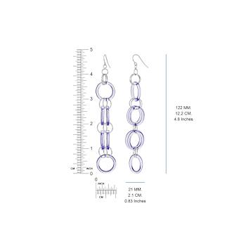 Rhodium Over Sterling Silver Purple Acrylic Circle Links Drop and Dangle Earrings