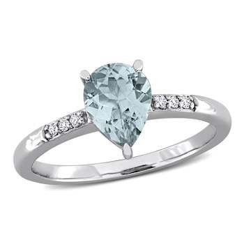 Aquamarine and Diamond 14K White Gold Ring 0.94ctw