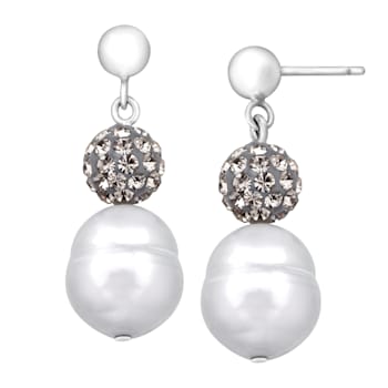 White Freshwater Pearl with White Crystal Accents Sterling Silver
Necklace and Earrings Set