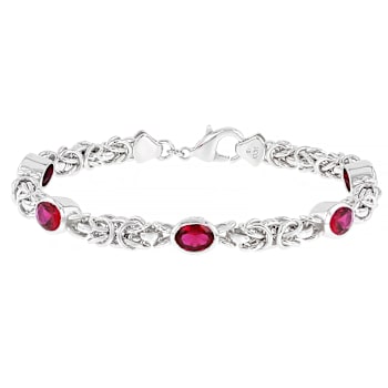 Lab-Created Ruby Byzantine Bracelet In Rhodium Over Brass 6.38ctw