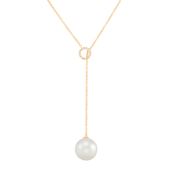 13mm Round Freshwater Pearl with 0.10ctw Diamond 14K Yellow Gold Lariat Necklace