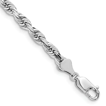 Rhodium Over 14k White Gold 5mm Diamond-Cut Quadruple Rope Link Bracelet