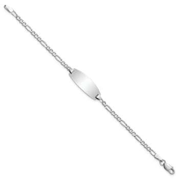 Rhodium Over 14k White Gold Semi-Solid Oval Figaro Link ID Bracelet