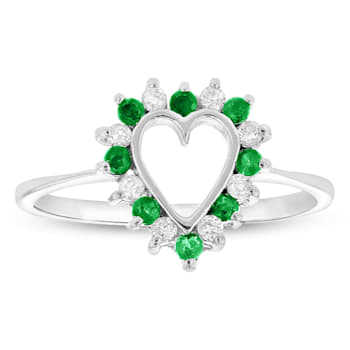 0.27ctw Emerald and Diamond Heart Shaped Ring in 14k White Gold