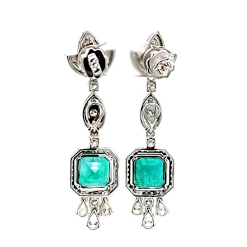 6.25 Ctw Emerald and 3.85 Ctw White Diamond Earring in 18K WG