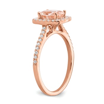 14K Rose Gold Morganite Diamond Halo Engagement Ring 1.55ctw