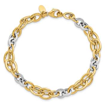 14k Yellow Gold and 14k White Gold Polished and Textured Fancy Link Bracelet