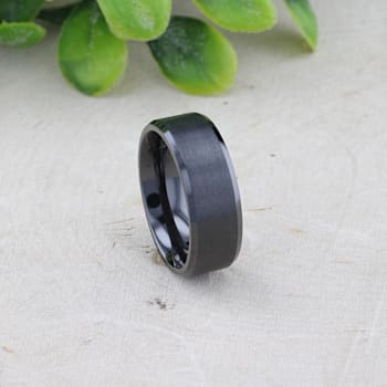 ELYSIAN Black Titanium Ring with Polished Beveled Edges and Brush
Finished Center 8mm