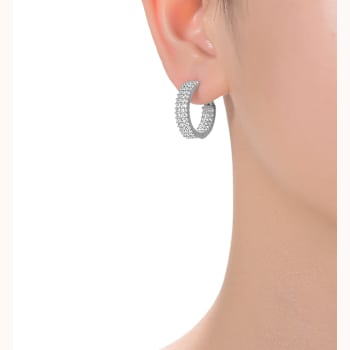 Triple-Row Pave CZ Inside-Out Hoop Earrings In White Rhodium Over Brass