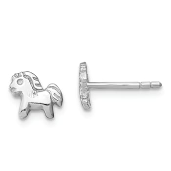 Rhodium Over Sterling Silver Pony Children's Post Earrings