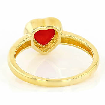 Red Jadeite Heart Ring In 18K Gold Over Sterling Silver 7mm