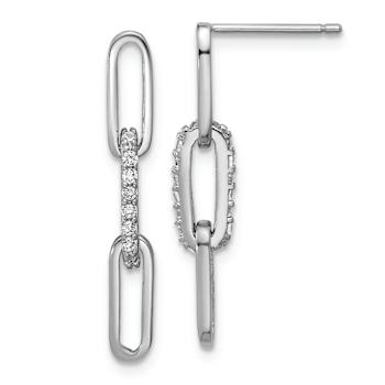 Rhodium Over Sterling Silver Polished Cubic Zirconia Paperclip Link Post
Dangle Earrings
