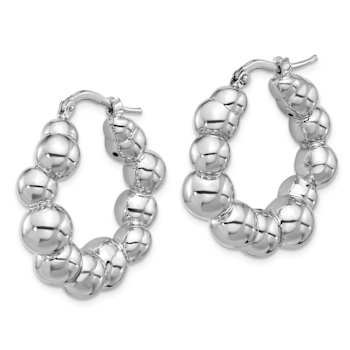 Rhodium Over Sterling Silver Polished Bead Hoop Earrings