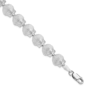 Rhodium Over Sterling Silver Polished Scallop Shell Bracelet