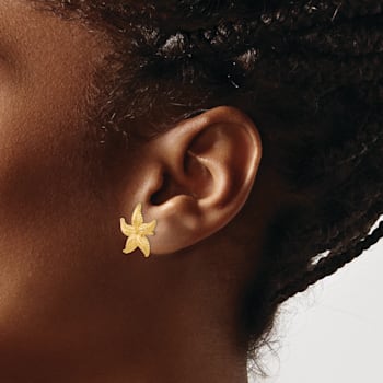 14K Yellow Gold Textured Starfish Stud Earrings