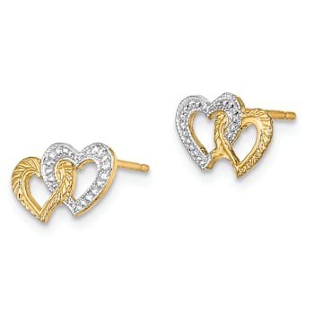 14k Two-tone Polished Textured Intertwined Hearts Stud Earrings