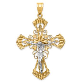 14k Two-tone Gold Diamond-Cut and Textured Crucifix Pendant