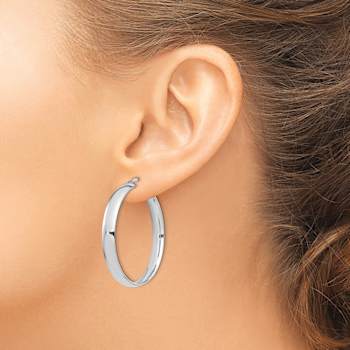 Rhodium Over 14k White Gold High Polished 1 9/16" Hoop Earrings