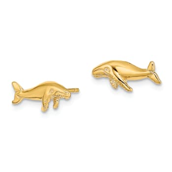 14k Yellow Gold Whale Stud Earrings