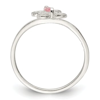 Sterling Silver Polished Pink Cubic Zirconia Butterfly Children's Ring