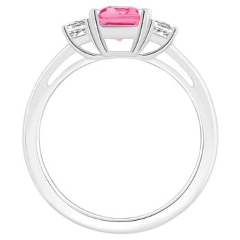 8x6mm Emerald Cut Pink Topaz And White Topaz Rhodium Over Sterling
Silver 3-Stone Ring