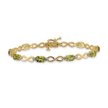 10k Yellow Gold and 10k White Gold Peridot and Diamond Infinity Bracelet