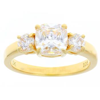 Diamond Simulant 3-Stone Band Ring In 18K Gold Over Sterling Silver 2.55ctw