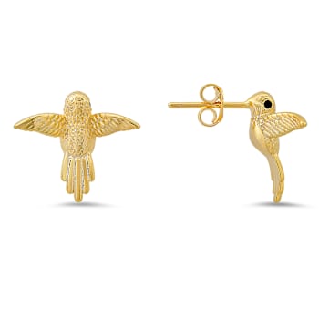 Black Cubic Zirconia 14k Yellow Gold Over Sterling Silver Hummingbird
Earrings 0.04ctw