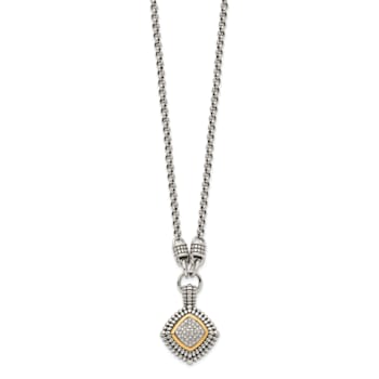 Sterling Silver Antiqued with 14K Accent Diamond Necklace