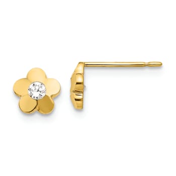 14K Yellow Gold Cubic Zirconia Diamond-cut Children's Flower Post Earrings
