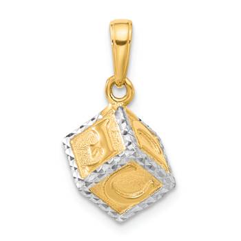 14k Two-tone Gold 3D Diamond-Cut, Brushed Baby Letter Block Pendant