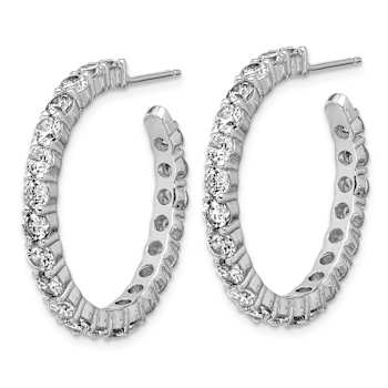 Rhodium Over Sterling Silver Polished Cubic Zirconia Post C-Hoop Earrings
