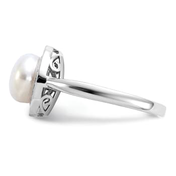 Rhodium Over Sterling Silver Freshwater Cultured Pearl and Cubic
Zirconia Halo Ring