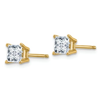 14K Yellow Gold 3/4ct. 4.0mm Princess D E F Pure Light Moissanite Earrings