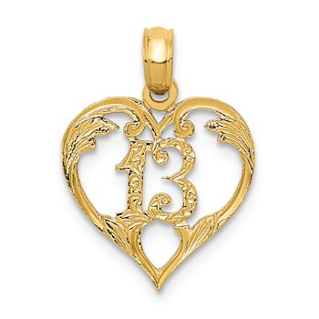 14k Yellow Gold Textured 13 in Heart Cut-out Pendant