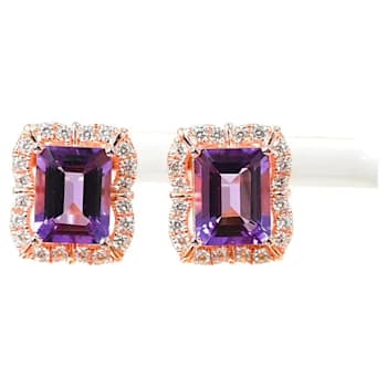Amethyst and CZ 4.36 Ctw Octagon 18K Rose Gold Over Sterling Silver
Center Design Earrings Jewelry