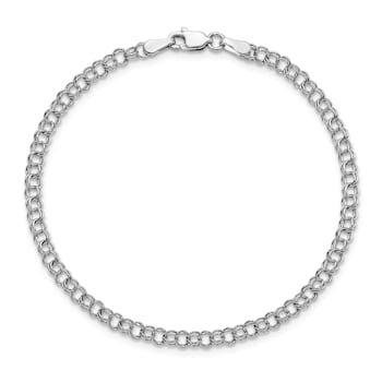 Rhodium Over 14k White Gold 3.5mm Solid Double Link Charm Bracelet