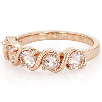 Morganite Round Station Band Ring In 18K Rose Gold Over Sterling Silver 0.94ctw