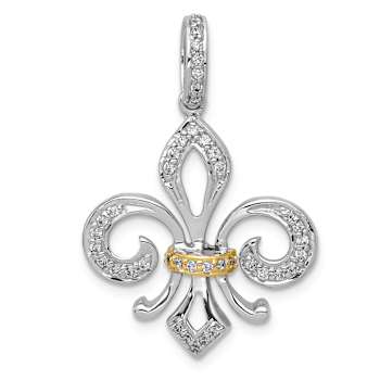 14K Two-tone Gold  Diamond Fleur-De-Lis Pendant