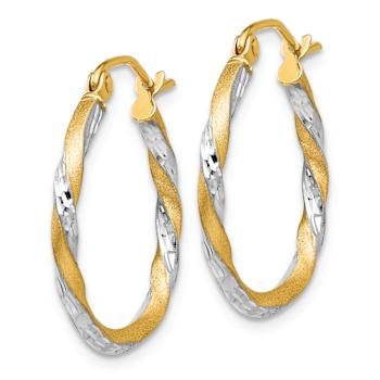 14k Yellow Gold and Rhodium Over 14k Yellow Gold Satin and Diamond Cut
13/16" Twisted Hoop Earrings