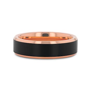 HAYDEN Rose Gold Plated Tungsten Polished Beveled Ring with Brushed
Black Center 6mm