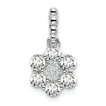Rhodium Over 14K Gold Lab Grown Diamond SI1/SI2, G H I, Floral Pendant 0.62ctw