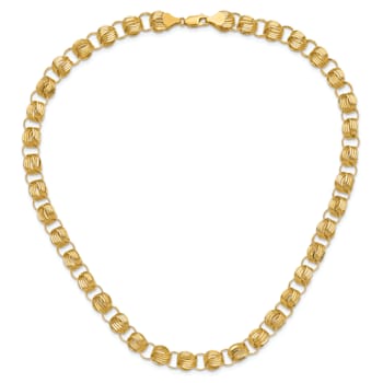 14K Yellow Gold Polished Fancy Diamond-cut Triple Link Necklace