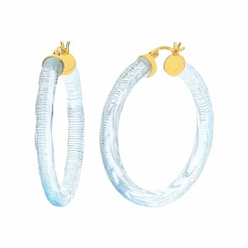 14K Yellow Gold Over Sterling Silver Painted Hoops in Light Blue