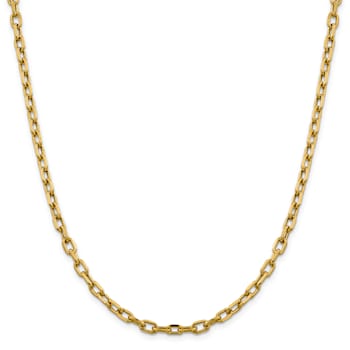 14K Yellow Gold 4.9mm Semi-solid Diamond-cut Open Link Cable Chain Necklace