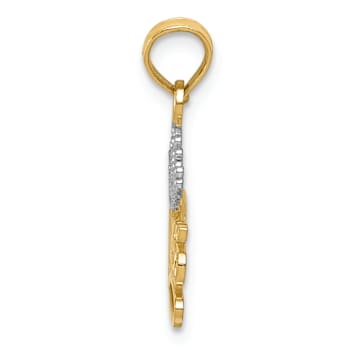 10K Yellow Gold and Rhodium Over 10K Yellow Gold Textured Princess with
White Crown Charm